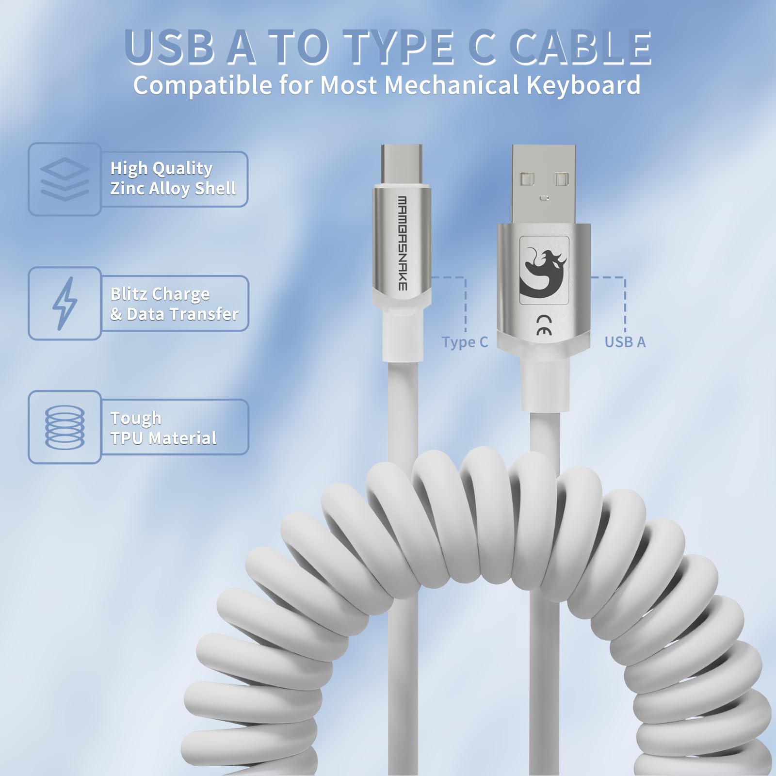 MAMBASNAKE C01 Câble De Clavier Spiralé, Pro Customized USB C Câble Pour Clavier - Foto 6