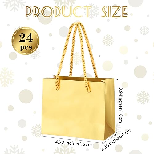 Miniatura 2 de Fainne 24 Pcs Gold Mini Gift Bags with Handle Gift Card Bags Bulk Extra Small Paper Party Favor Boxes Tiny for Christmas Wedding Baby Shower Oro