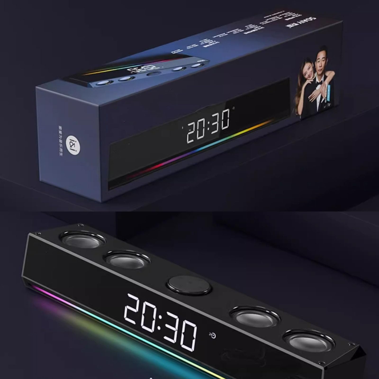 Altoparlanti per computer, Soundbar per PC, con luci touch, stereo da 15", USB AUX, doppio canale, illuminazione 7 RGB, angolo di 8°, per monitor desktop, laptop, tablet