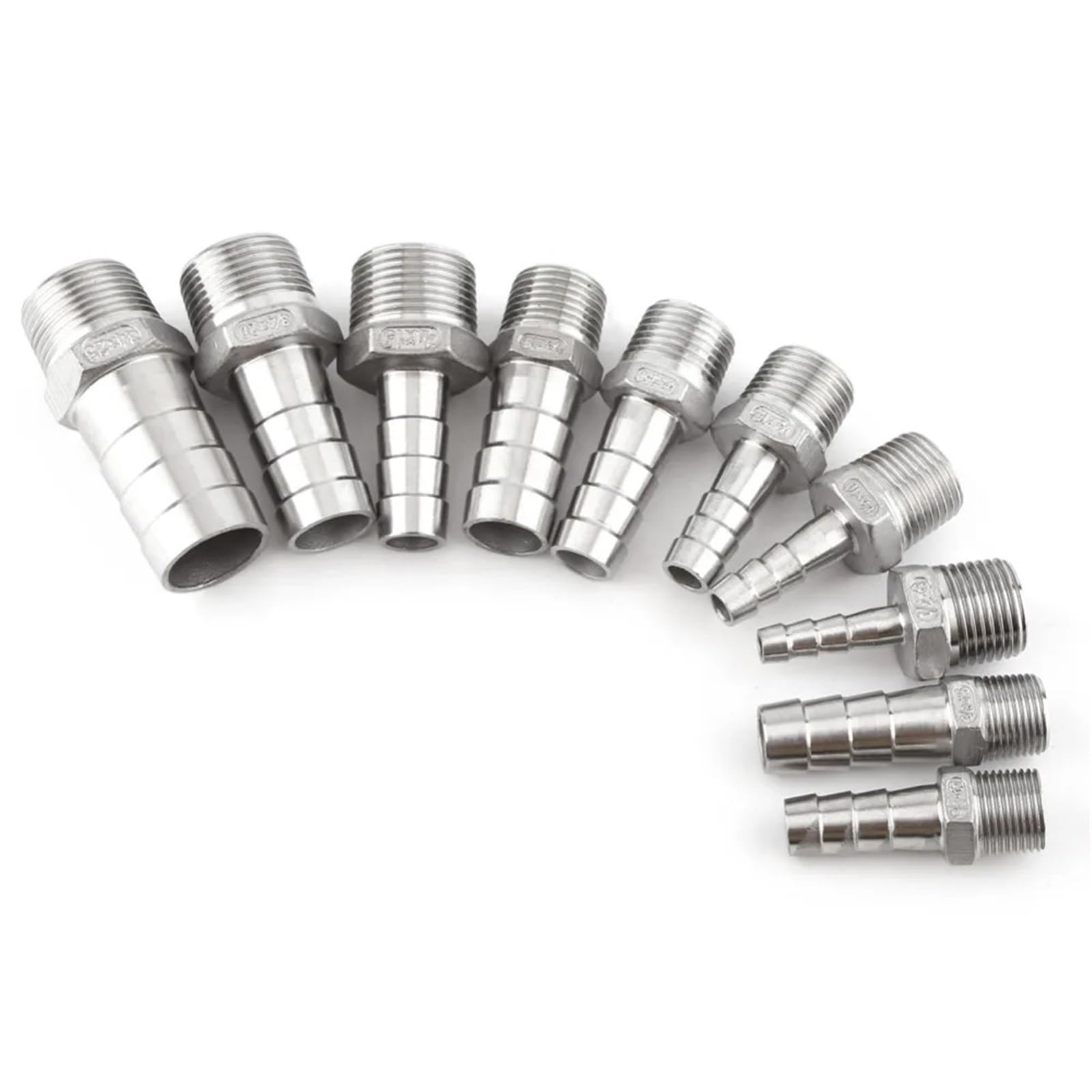 304 in acciaio inox maschio filettato tubo flessibile gomito tubo dell'acqua riduttore 1/4 1/2 (6 8 10 12 15 20 mm) (10MM_1/2")