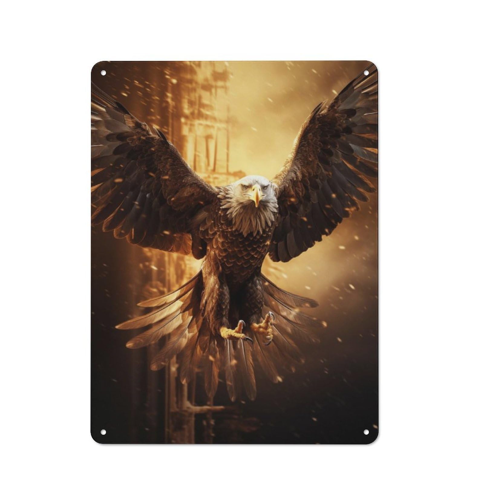 Junmoney Fire Flames Bald Eagle Usa Industrial Metal Wall Decor 40X30cm, Metal Wall Sign For Tool Room, Garage, Studio Or Home Bar