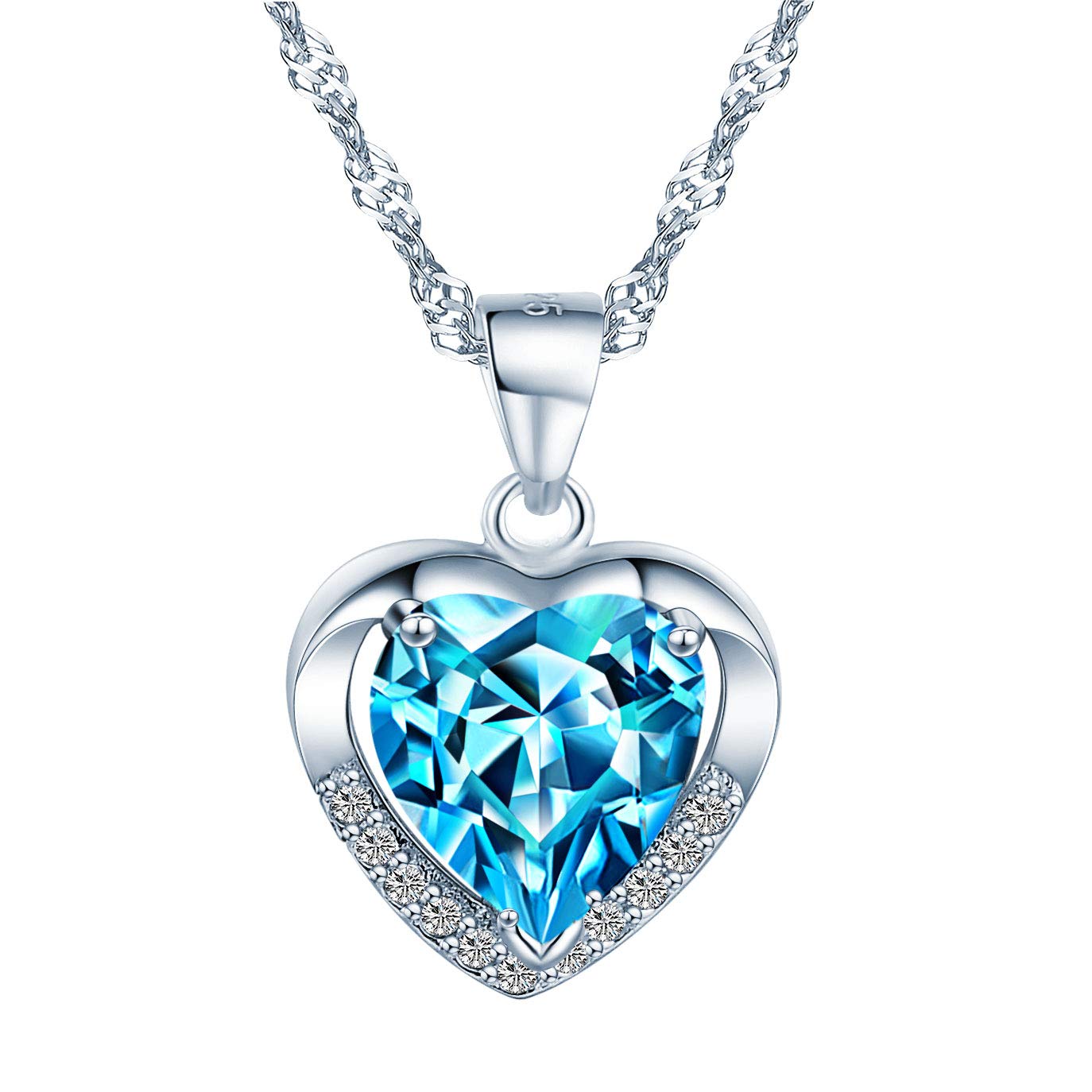 Women Necklace 925 Sterling Silver with Crystal Heart Pendant Forever Love Necklace