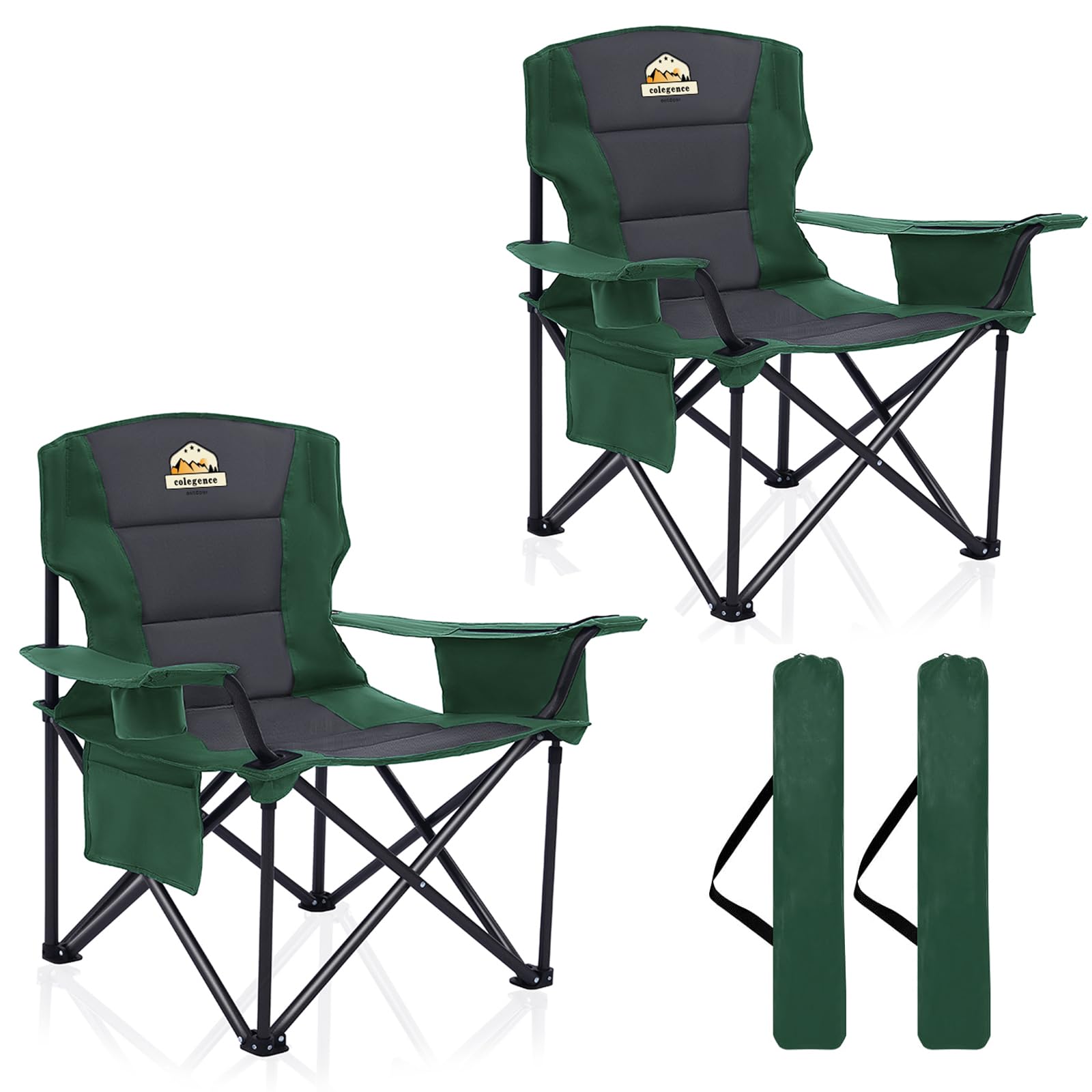 Oversized Camping Chairs 2 Pack - 450lbs Support Heavy Duty Folding Camp Chair Wide Portable Outside Collapsible Chairs with Carry Bag,Cooler,Cup