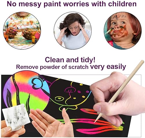 Miniatura 4 de Papel artístico de rascar Pigipigi para niños, 59 piezas de papel mágico, kit de suministros de papel de rascar para manualidades, set de tableros