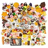 HUAKELAIMA 200 Piece Dollhouse Miniature Food Pretend Fast Food Toy Set Burger Fries Milk Cake Egg Bread Pizza Coffee etc Doll Food Kitchen Accessories Toys Kids Party Accessories Restaurant