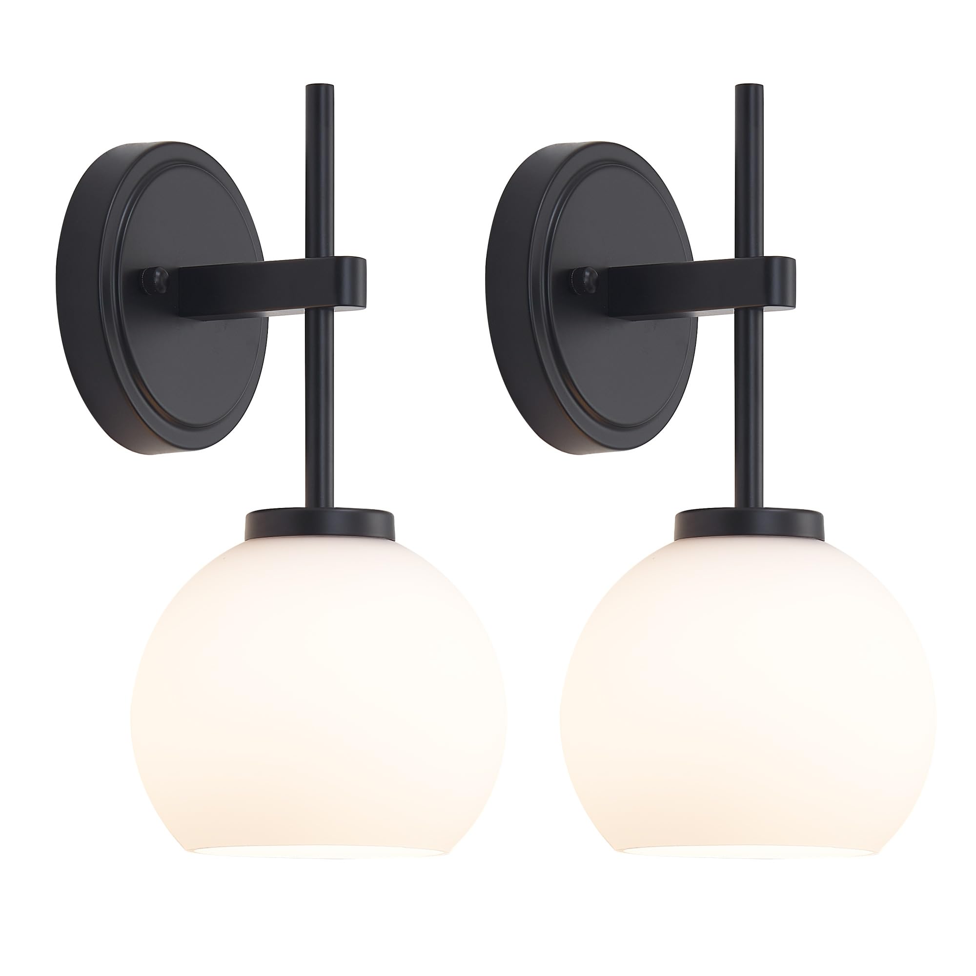 SANTOSTOCK Black Wireless Rechargeable Wall Sconces with Remote Control, Battery Operated Wall Sconce Set of 2, LED Dimmable Wall Lights with Opal