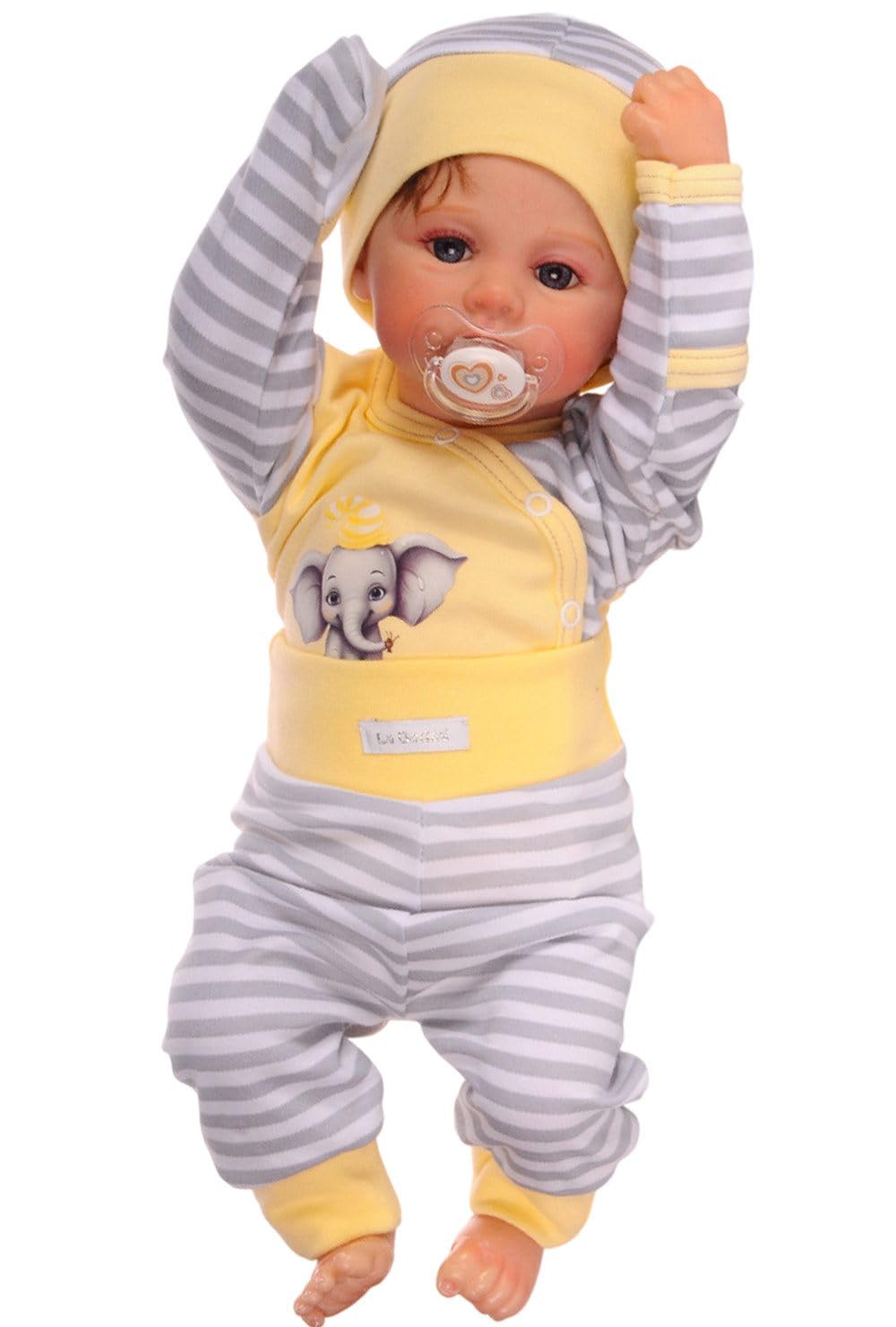 Baby Anzug 3-teilig Body mit Kratzschutz Hose Mütze in Gelb gestreift weiche Babykleidung für Jungen Mädchen Neugeborene Unisex Set Erstausstattung Geschenk zur Geburt