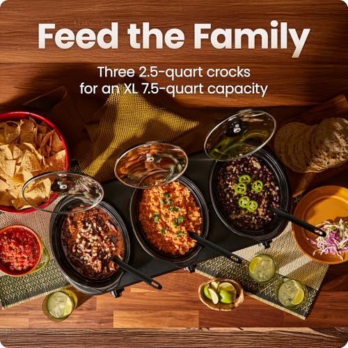 Chefman Triple Slow Cooker & Food Warmer, Three Crock Slowcooker with 2.5 Qt. Ceramic Crocks, 7.5-Quart Total Capacity, PFAS-Free, Three Temperature Settings, Dishwasher-Safe Parts – Stainless Steel - image 5