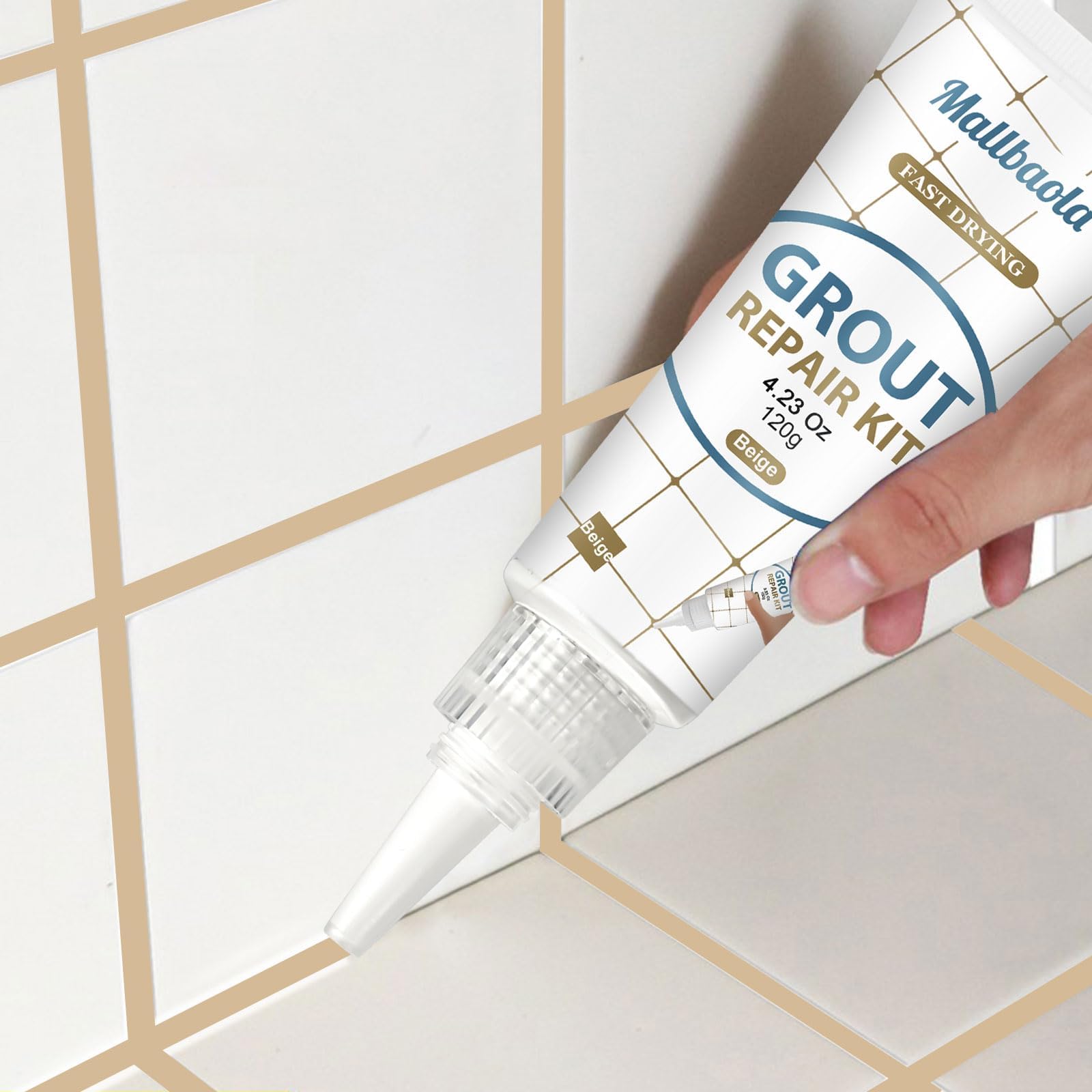 Tile Grout Repair Kit, 2 Pack Beige Grout Filler Tube, Grout Paint for Bathroom Shower Kitchen Floor Tile, Tile Grout Sealer for Restore and Renew Tile Line, Gaps, Grout Pen(Beige, 8.47 oz)