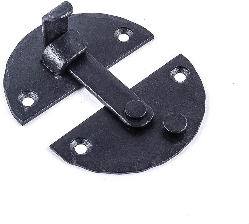 Renovators Supply Manufacturing Door Latch 2.7 in. Black Wrought Iron Round Gate Latch/Barn Door Latch Lock with Mounting Hardware
