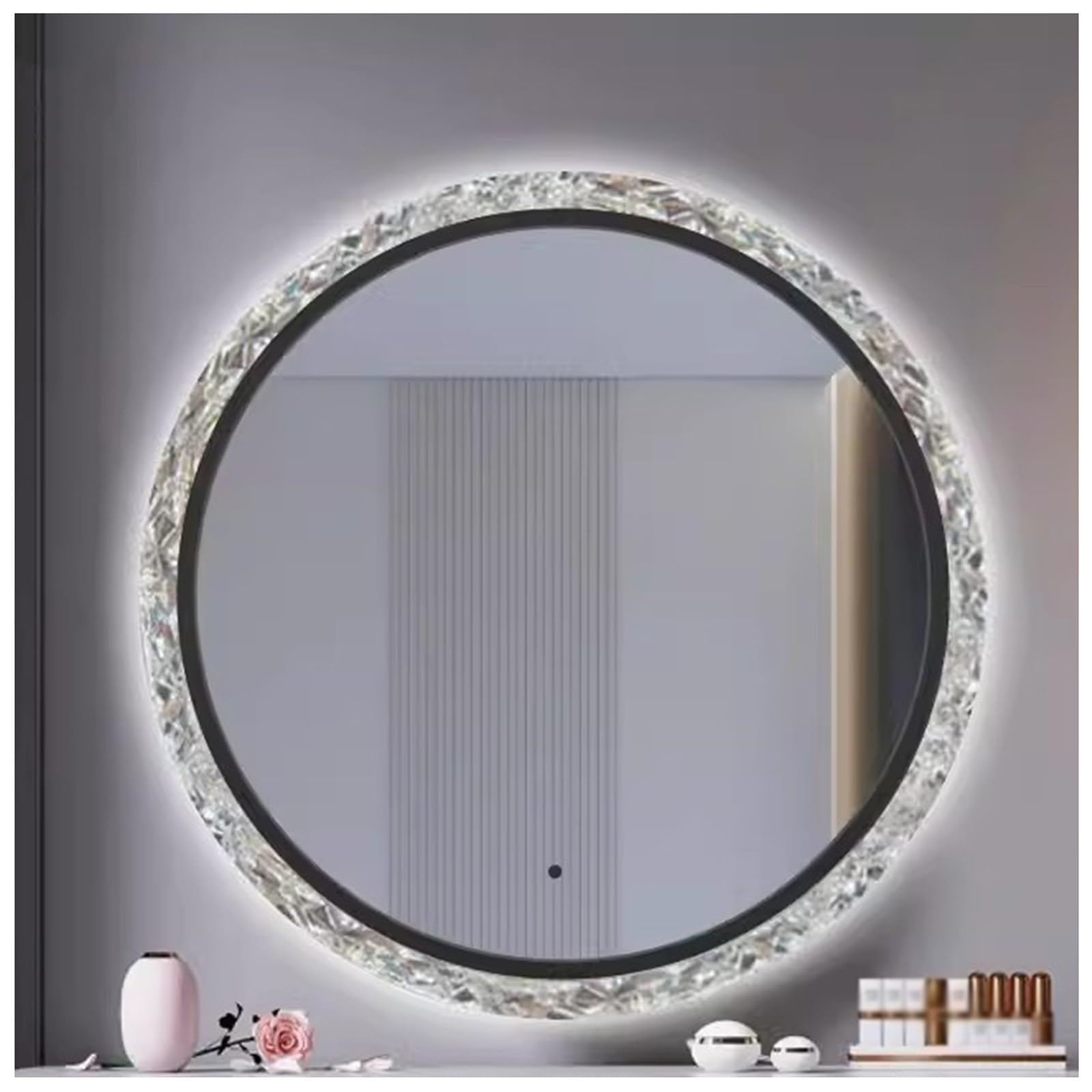 mirror Espejo de Maquillaje francés Espejos de baño LED Inteligentes Redondos Espejos Decorativos montados en la Pared Sensores de Barrido a Mano Atenuación y Ajuste de Color Espejo Plateado sin Cobre