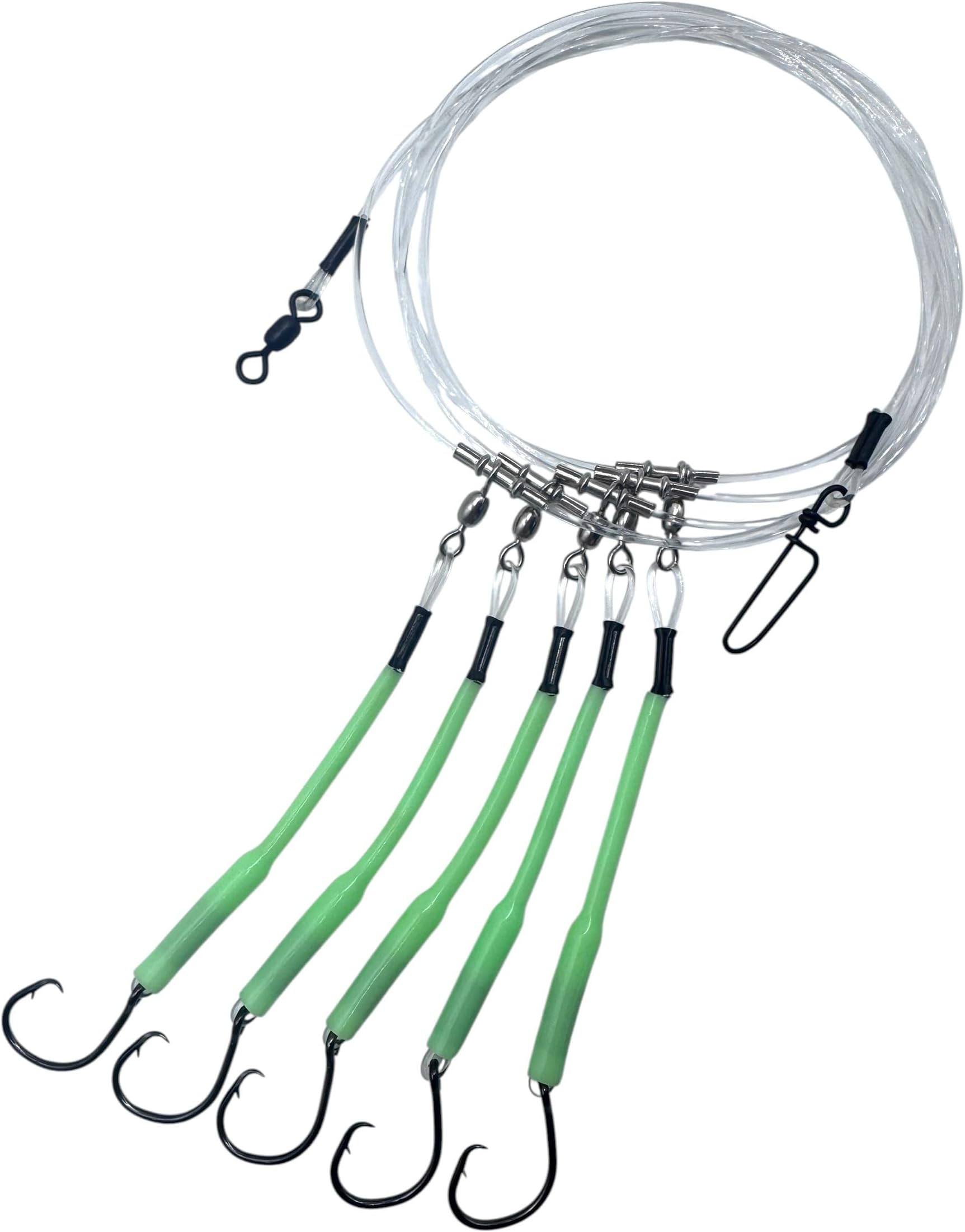 Deep Drop Fishing Rig, 5 Demon Circle 6/0 Hooks with Glow Sleeve, Deep Drop Snapper Rig
