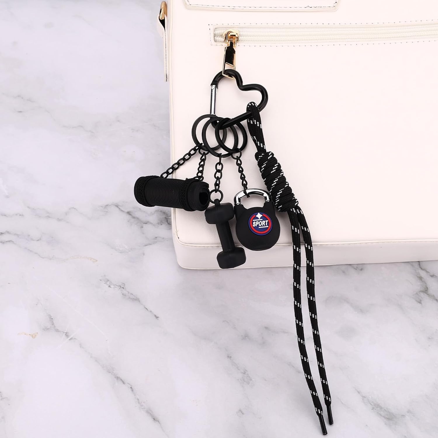 2pcs Gym Keychain Gift, 2 Color Fitness Key Chain with Dumbbell Kettlebell Barbell Plate Keyring Charsm for Girl Men Women Sports Lovers Trainer Friends Family(Black & Pink)