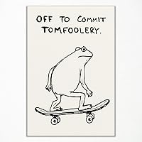 Xianyojafa Funny Frog Poster - Off To Commit Tomfoolery Skateboard Frog Canvas Wall Art, Cool Animal Print for Room Decor 8x12in Unframed