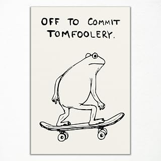 Xianyojafa Funny Frog Poster - Off To Commit Tomfoolery Skateboard Frog Canvas Wall Art, Cool Animal Print for Room Decor 8x12in Unframed