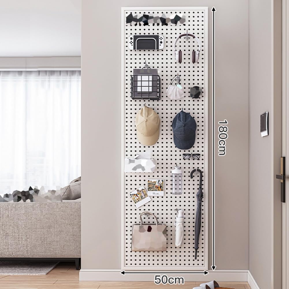 Pannello Forato da Parete in Metallo con 10 Ganci, Ideale per Officina, Sala Hobby, Cucina e deposito Attrezzi - 180x50 cm, Colore Nero, Design Resistente e Versatile
