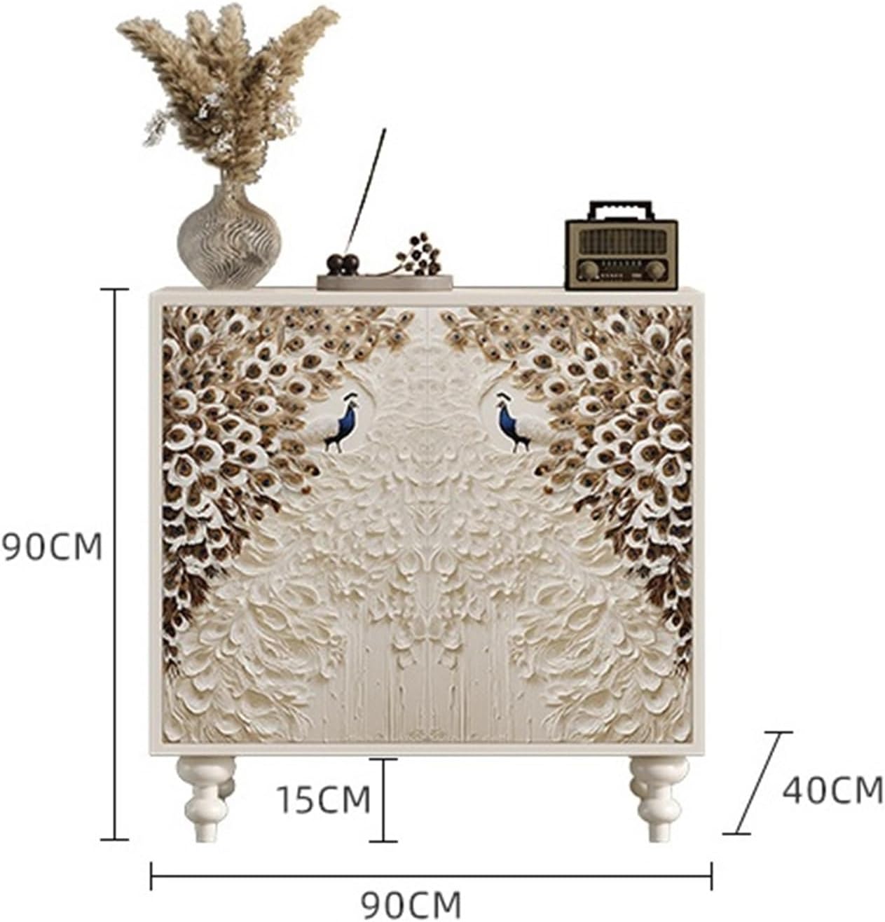 ライトラグジュアリースタイルの玄関キャビネットホームリビングルーム装飾収納キャビネットモダンなミニマリストアート塗装孔雀サイドボード