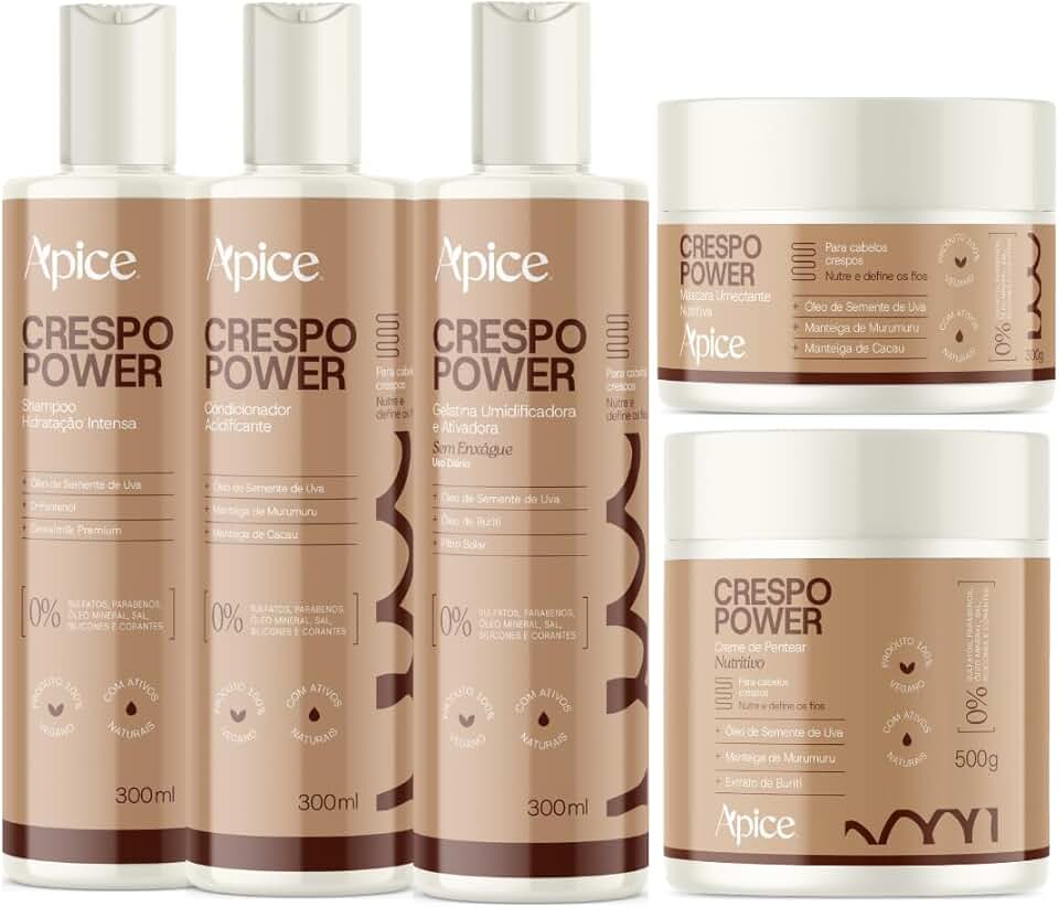 Kit Apse Crespo Power Linha Completo 5 Produtos Tratamento Cabelo Vegano Profissional