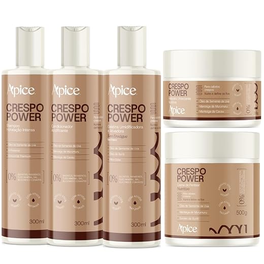 Kit Apse Crespo Power Linha Completo 5 Produtos Tratamento Cabelo Vegano Profissional