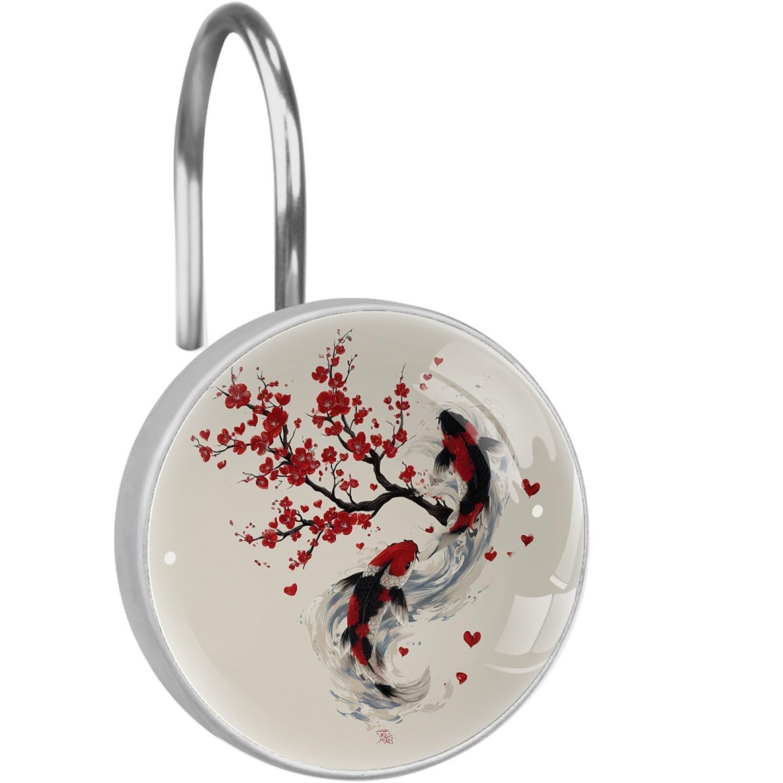 VAPOKF Shower Curtain Hooks, 12PCS Fish Cherry Blossom Shower Curtain Hook for Bathroom Decors Home Bedroom
