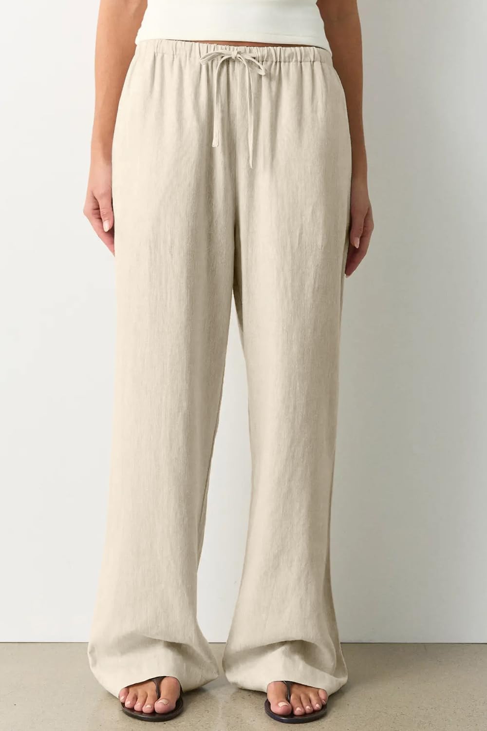 CHYRII Women's Summer Casual Wide Leg Pants Cotton Linen Palazzo Pants Beach Vacation Trouser with Pockets
