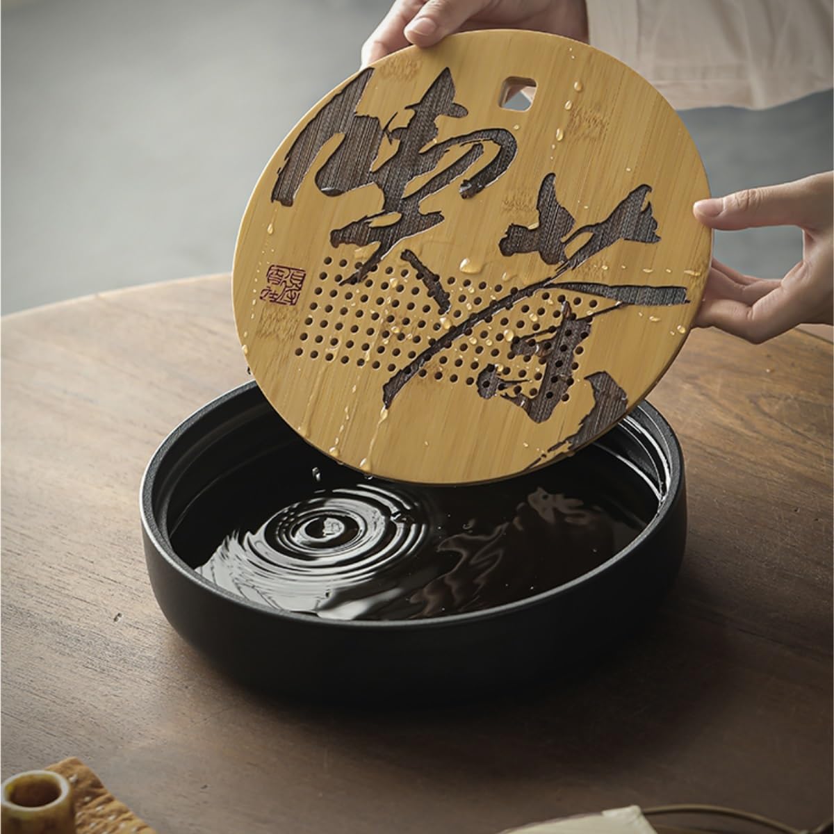 Bandeja de té de la tarde, juego de té de cerámica, bandeja de té china, bandeja de drenaje para almacenamiento de agua, bandeja redonda para té de Kung Fu, bandeja para taza de té para el hogar, ju