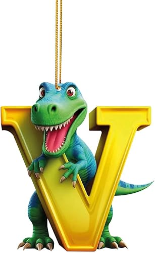 Miniatura 24 de Adorno de Navidad personalizado de dinosaurio de 26 letras, adornos colgantes 2023, monograma inicial de plástico, decoraciones de árbol de Navidad