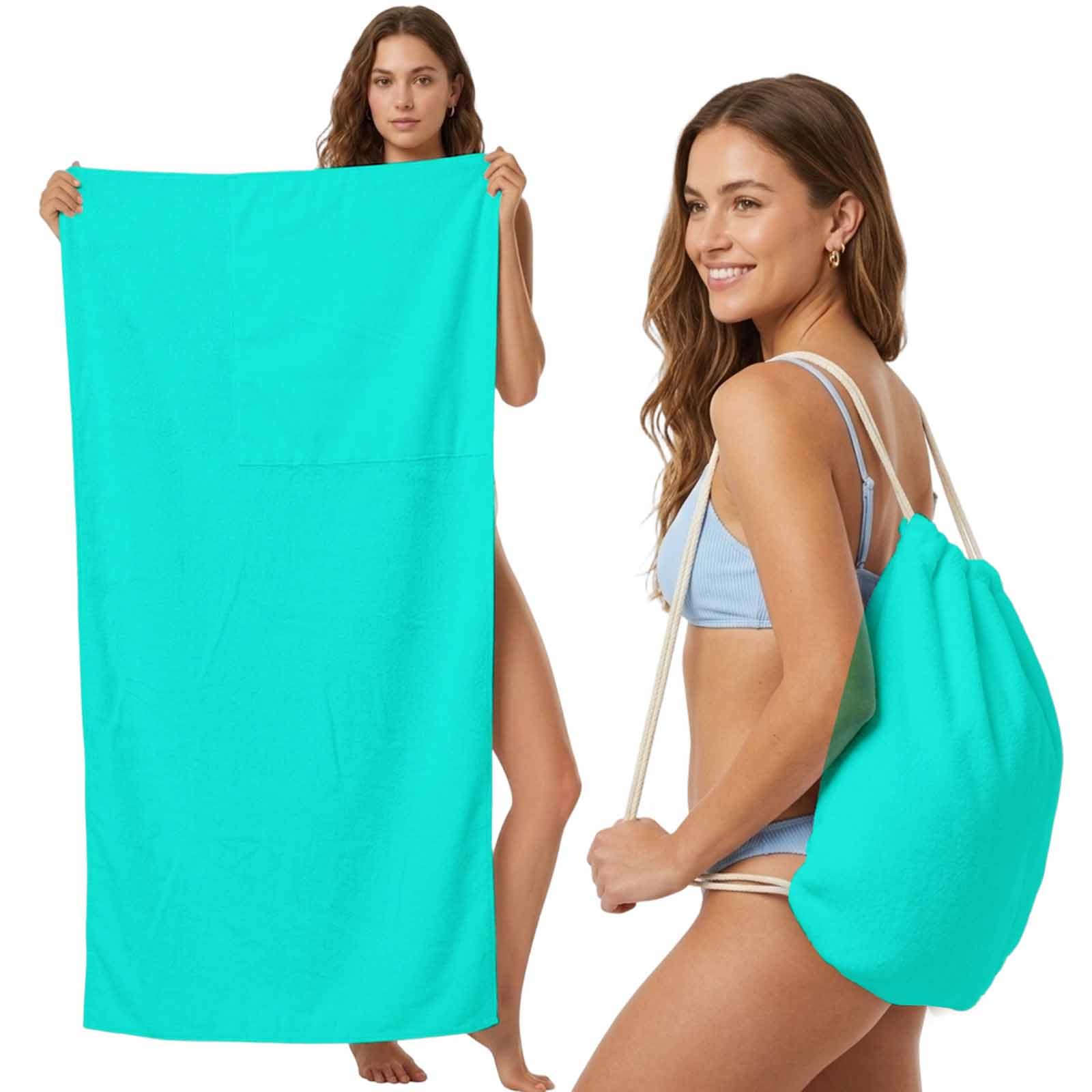 FWJZDSP Beach Towel Backpack Convertible Teal Green Pattern Sand Free Quick Dry Towel Bag Pure Colour Beach Towel with Adjustable Straps for Travel Swimming Pool Beach Accessories 31.5x63in