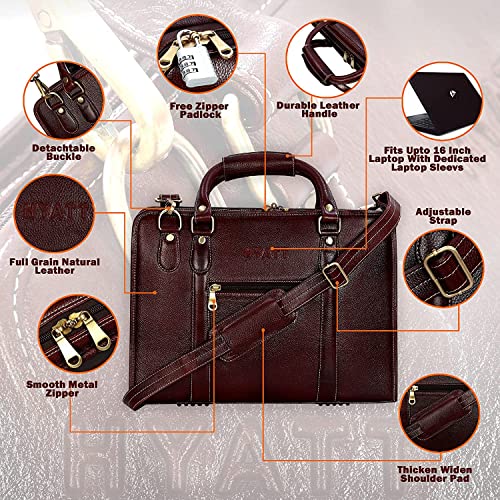 Image of HYATT Leather Accessories 16 Inch Full Grain Natural Leather Laptop Messenger & Shoulder Bags For Men 24 Litres Capacity Upto16 inch Laptop Compartment Dimension-L-16 X H-12 X W-4 Inch Weight-1 KG