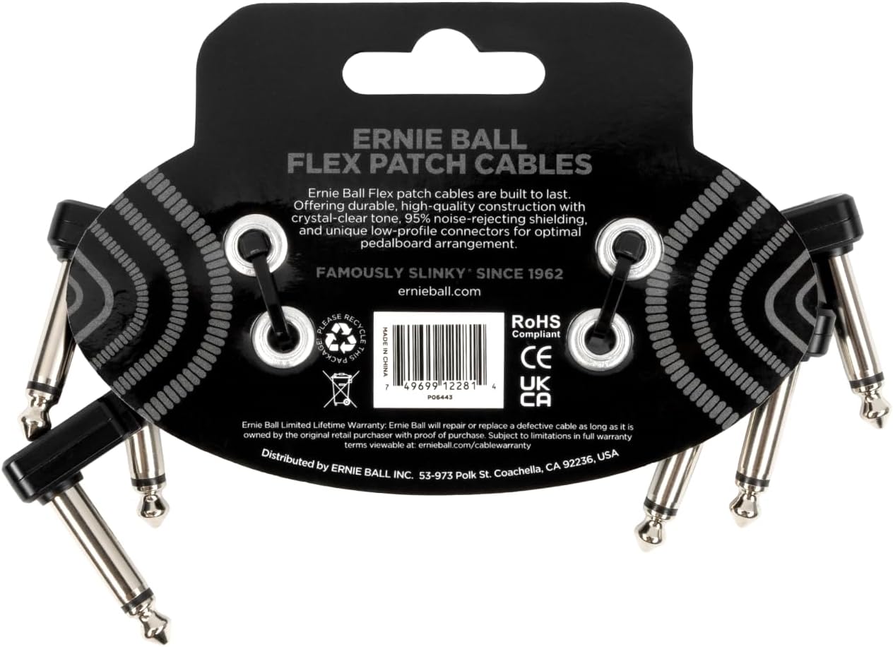 Ernie Ball Flex Patch Cable 3in - Black - 3 Pack - Image 2