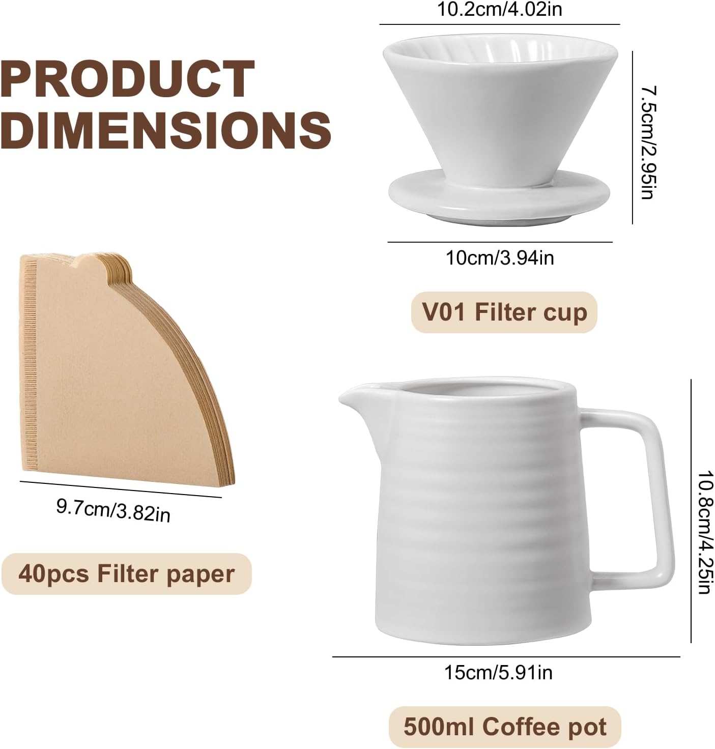 Pour Over Coffee Maker Set – Premium Ceramic Coffee Dripper with 500ml Capacity, Manual Style Coffee Maker White – Ideal for Home, Office, and Travel