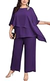 Plus Size Mother of Bride Pant Suits 2 Piece Chiffon Sets Ruffle Layers Wedding Guest Outfit