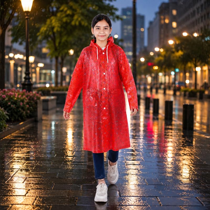 Image of Aristocrat Kids Humpty Dumpty Waterproof Raincoat with Hood | Knee Length Rainwear for Boys & Girls | Regular Fit Rain Jacket with Two Front Pockets | All-Weather Protection Rainwear