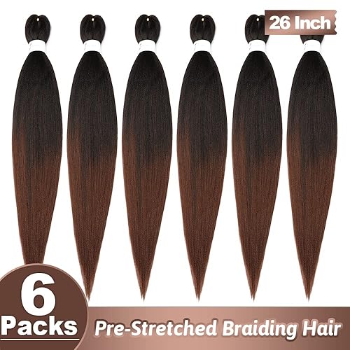 Vista 177 de Brown Braiding Hair 26 Inch Pre stretched Braiding Hair Extensions Yaki Braids Hair Hot Water Setting Synthetic Hair Colored Braiding Hair Pre 30#