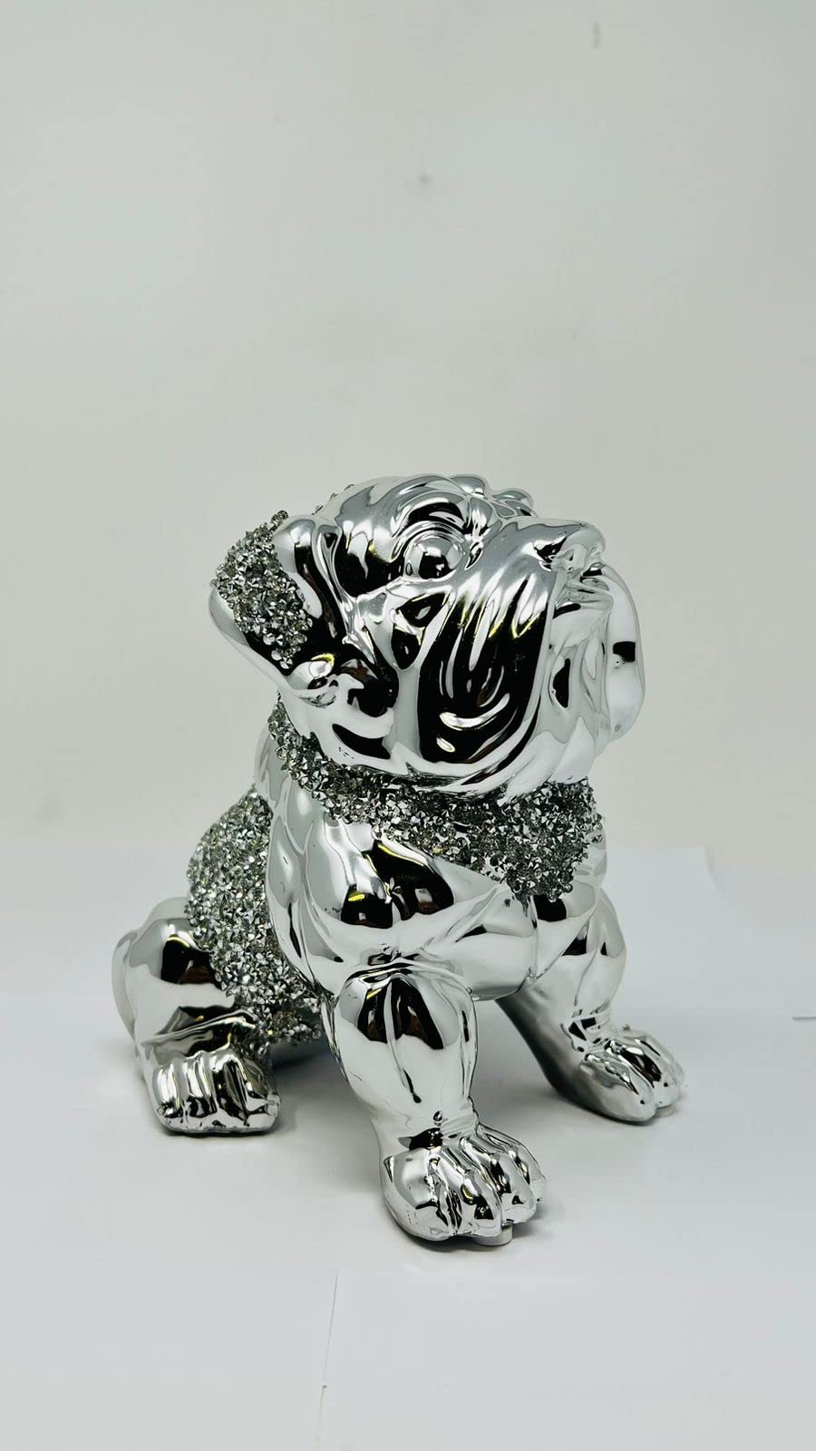 CRYSTAL CROWN Silver Crushed Diamond Dog & Puppy Decorative Sculptures Figurines Shelf Sitter Ornament For Home Decor. (Design_1)