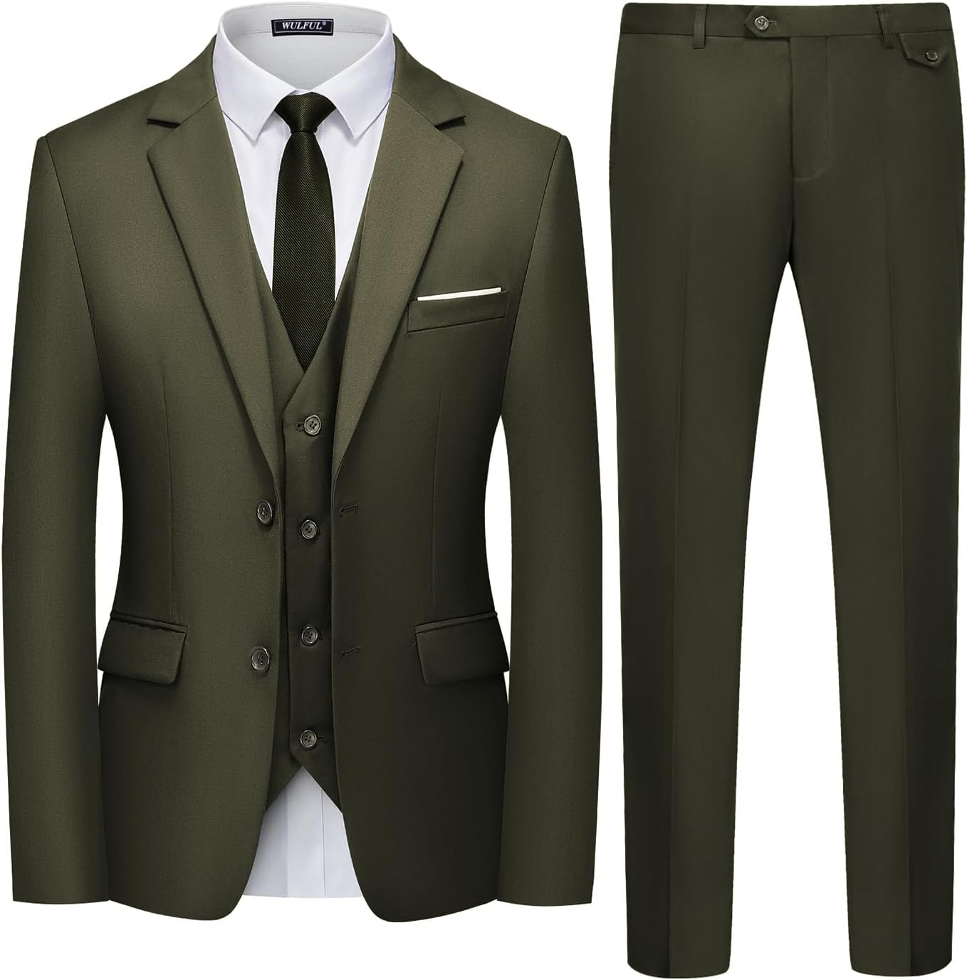 WULFUL Men's 3 Piece Slim Fit Suit Set Two Button Blazer Jacket Vest Pants... - Picture 46 of 95