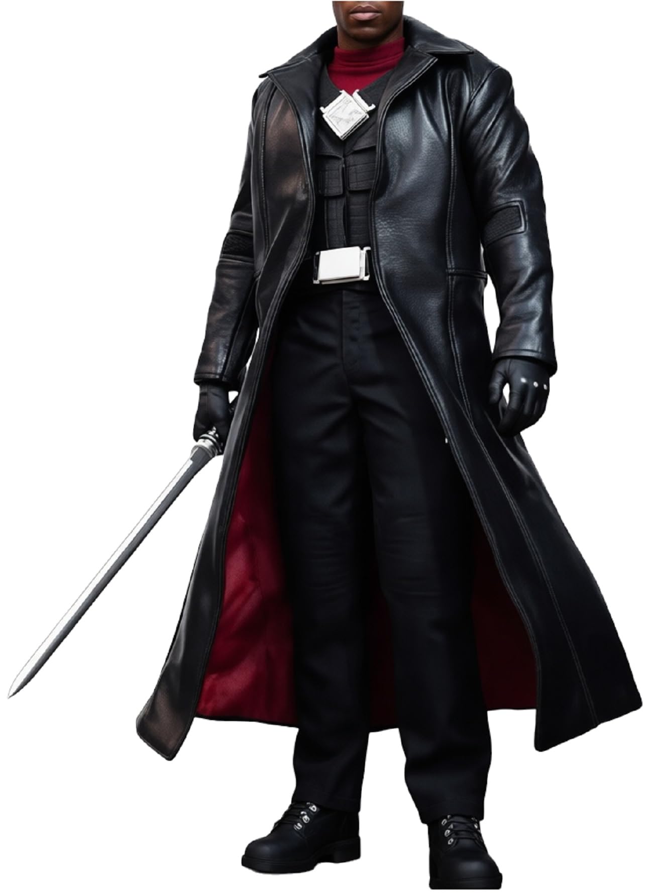 Herrenmantel aus schwarzem Leder mit langen Klingen – Vampir, Cosplay, Halloween, Gothic, Mantel