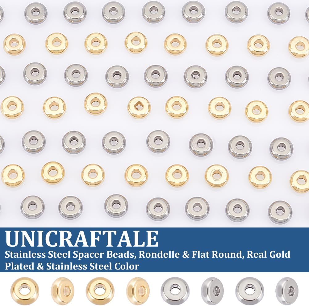 UNICRAFTALE 100 Pcs 2 Colors Stainless Steel Spacer Beads - 5mm Flat Round Loose Beads for DIY Bracelet Necklace Jewelry Making - Image 5