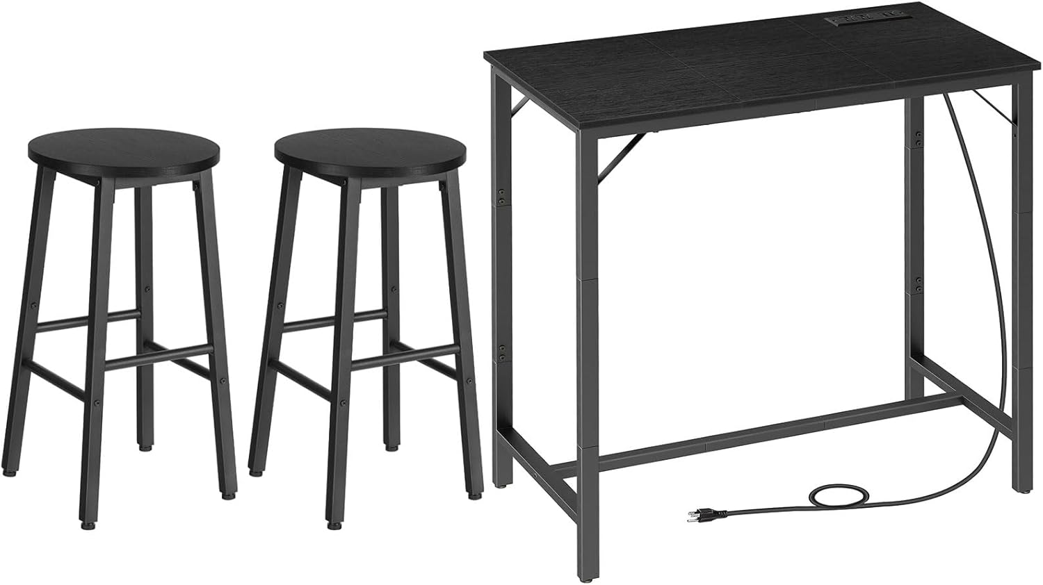 HOOBRO Bar Table and Bar Stools Bundle,High Top Coffee Table with Charging Station,Counter Height Bar Stools,for Kitchen,Bar,Black,BB90UBT01N1-BB07BY01G1N2