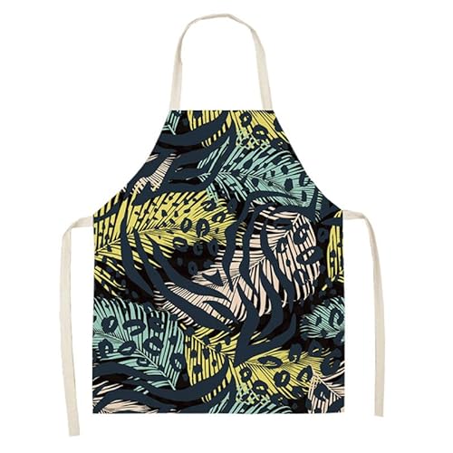 HJOSWVNS Delantal Cocina Hombre Hojas Amarillas De Palma Delantal Cocina Mujer Algodón Cáñamo Delantales de Cocina Antimanchas Delantal Hombre Ajustable Mandiles de Cocina Resistente Desgaste 55x68cm