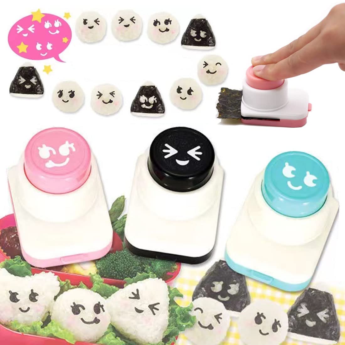 HMANE DIY Sushi Tool - 3Pcs Smile Face Laver Seaweed Nori Punch Series