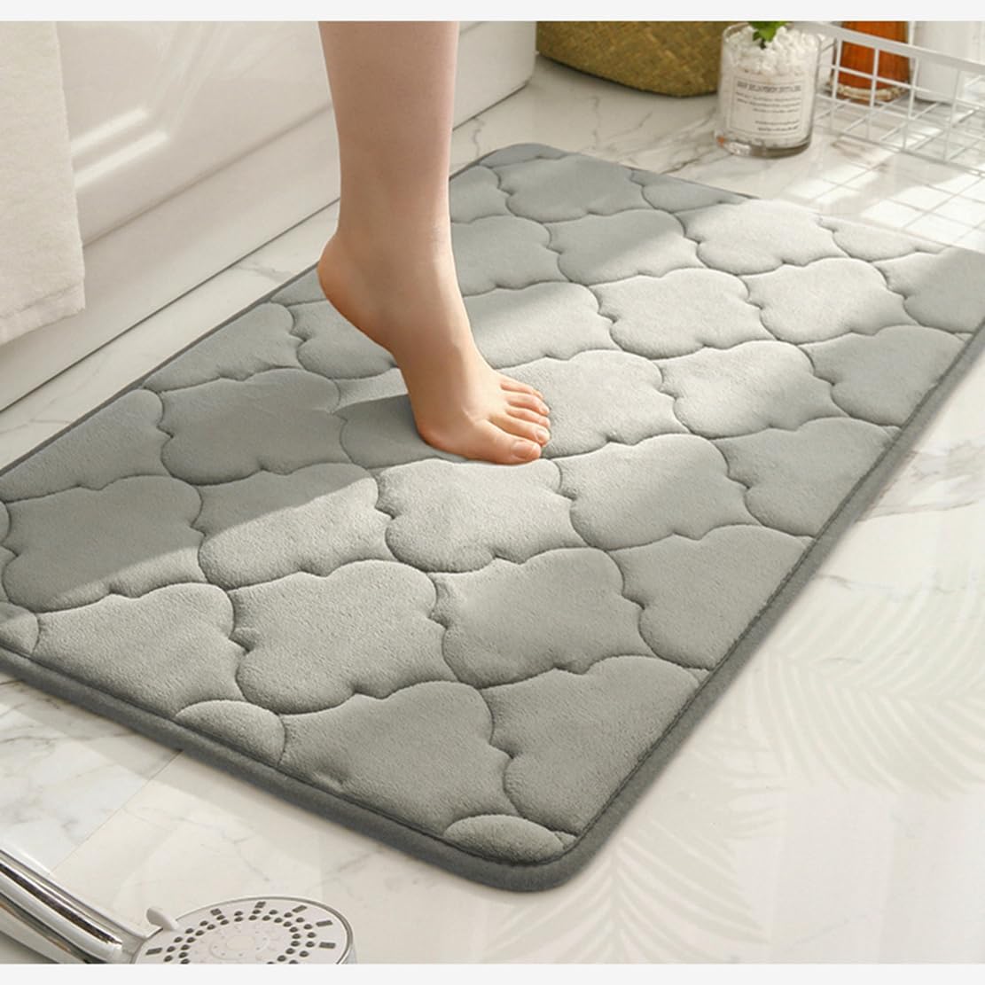 Thick Memory Foam Bath Rugs Non Slip Bathroom Rug Strong Water Absorbent Shower Rugs Machine Washable Ultra Soft Comfort Door Mats Laundry Room Carpet Bathtub Mat Grey 16" x 24"