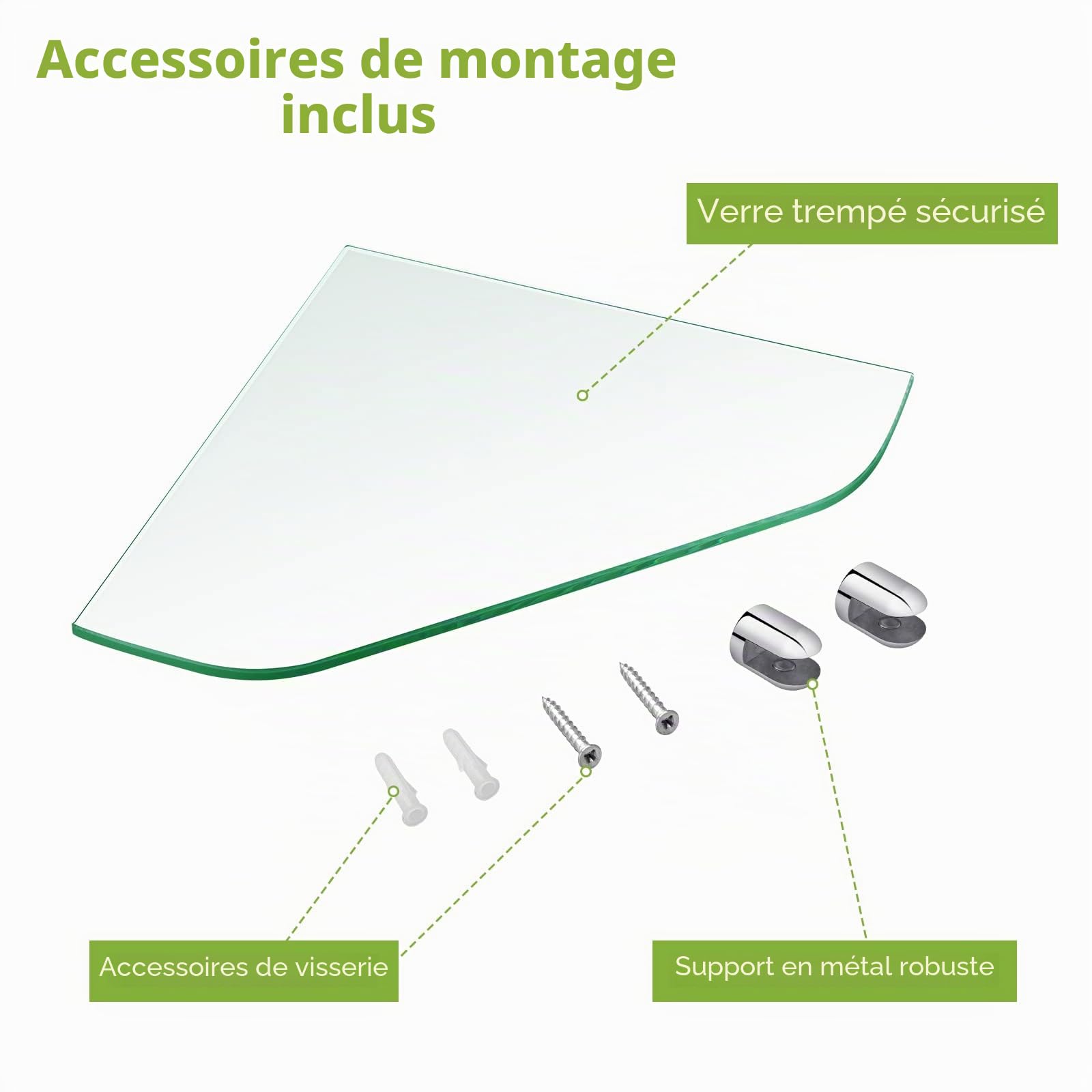 S'AFIELINA Étagères Salle de Bain en Verre trempé 6 mm,Étagère d'angle pour Salle de Bain,23 x 23 cm,Capacité de Poids 10kg (1 pièce)
