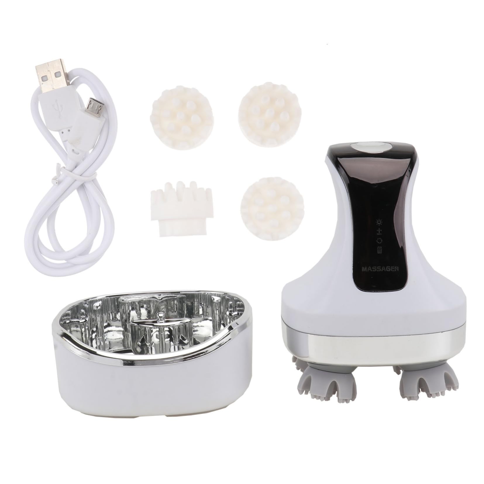 GARVALON 2zestawy Masujący Urządzenie Do Głowy z Funkcją Ładowania Usb Masażer z Wymiennymi Końcówkami Wspomagający Wzrost Włosów z Regulacją Siły Masażu Idealny Do Użytku