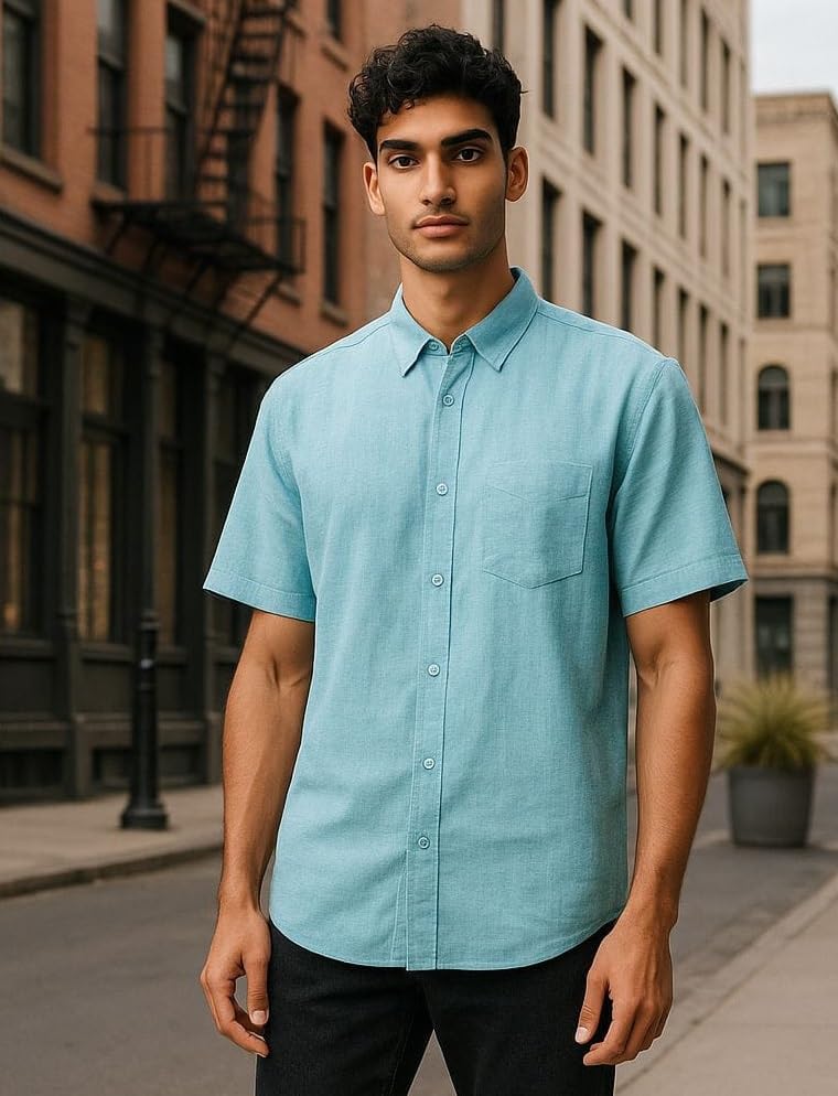 Image of Men's Khadie Cotton Half Sleeves Plain Solid Casual Shirt