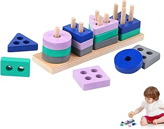 Baogao Stacking Blocks Toys,Solid Smooth Stacking Blocks Toys Geometry Wooden Blocks - Interactive Preschool Learning Educational Toys for 1-3 Years Old Boy and Girl
