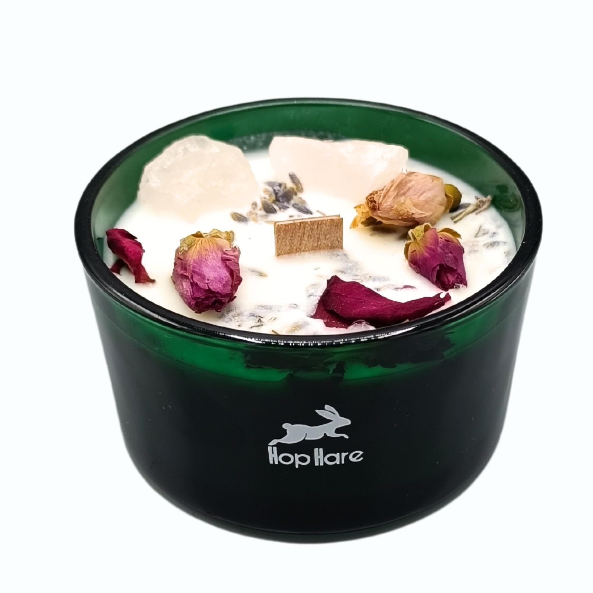 Ancient Wisdom Magic Candle with Flowers and Gems Hop Hare - Handmade Soy Wax Candle - 9x5cm (The Lovers)