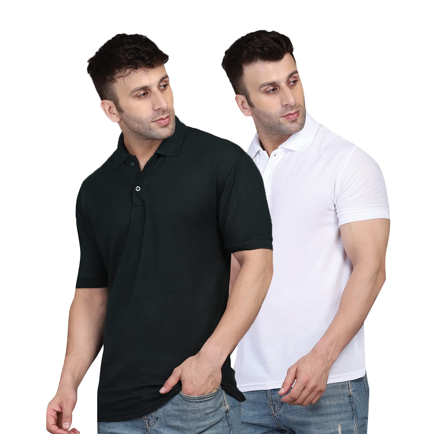 INKKRMen's Combo Polo Neck Cotton Blend Solid T-Shirt (Pack of 2)