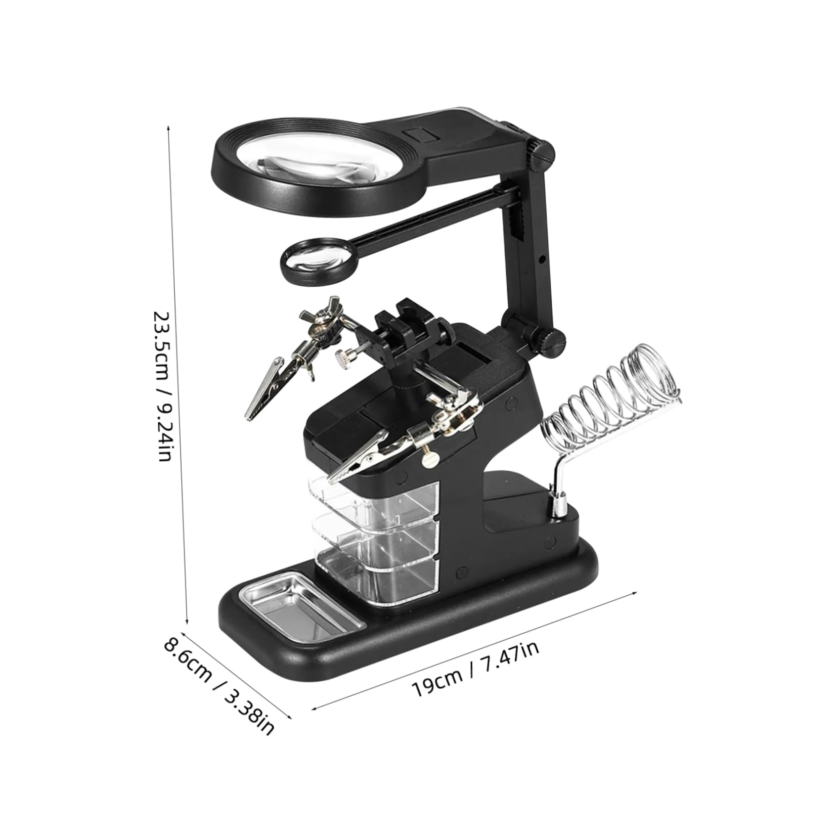 CHILDWEET Supporto per Saldatura Morsetto da Tavolo Nero, Lente di Ingrandimento Acrilica e 10 Led, per Riparazioni Elettroniche e Lavori di Saldatura USB