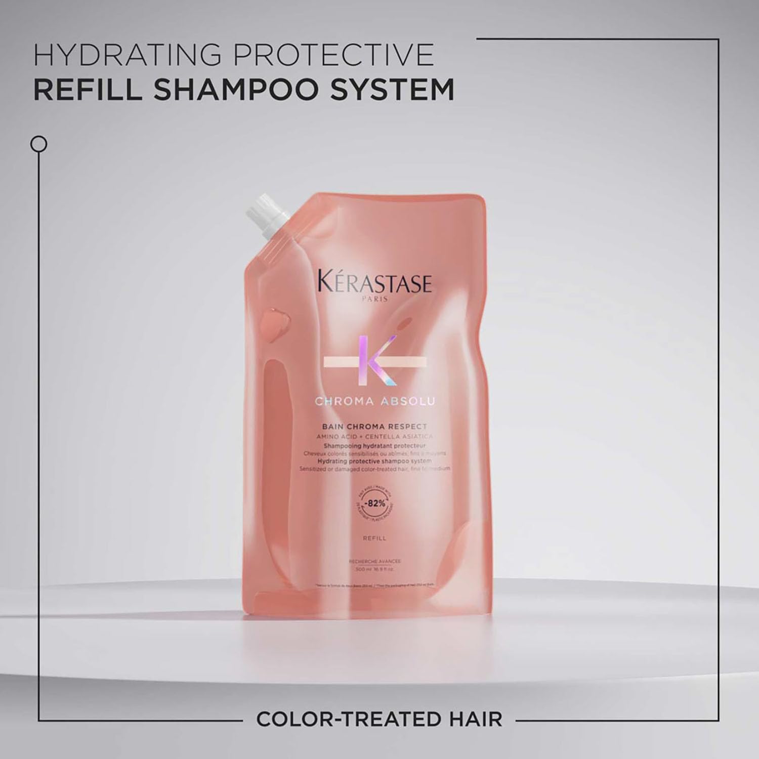 KÉRASTASE Chroma Absolu - Recharge Bain Chroma Respect - Shampoing Hydratant Protecteur Doux - Pour Cheveux Colorés Sensibilisés ou Abîmés Fins à Moyens - 500 ml